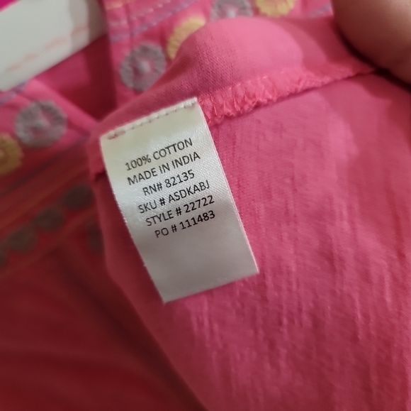 NWT Fresh Produce Baja Kayda Dress Flamingo Pink Embroidered Jersey Knit Cotton - Picture 5 of 6